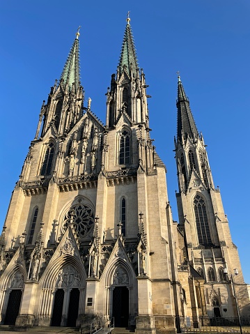 Zagreb, Croatia - 15 April, 2020 : View from upper Town on the Zagreb cathedral without both crosses on the top of the towers after earthquake that have damage it in Zagreb, Croatia.