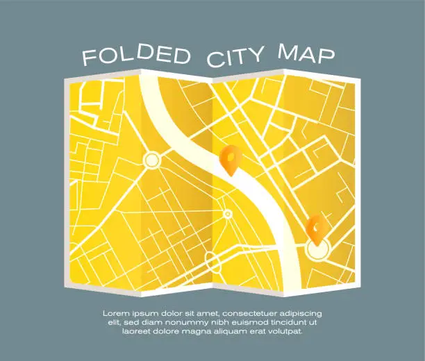 Vector illustration of Folded location map with marker. City map with pin pointer