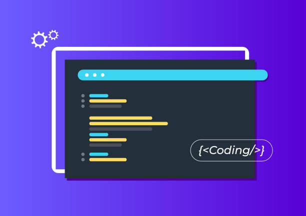 Programming Code Application Window Programming and coding program application window with lines of code. Coding rl environments stock illustrations
