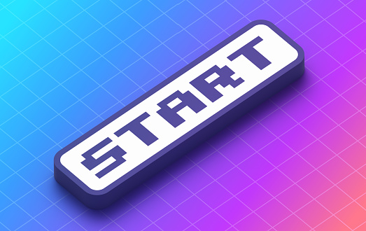 Technology start starting begin beginning button modern 3D shape background.