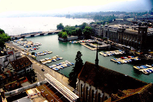 Lake Geneva in Switzerland, from old film stock in 1992.