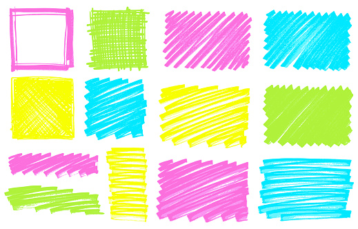 Fluorescent marker pen scribbled square and rectangle boxes vector illustration