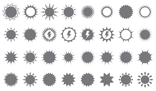 Solar power sun icons and symbols
