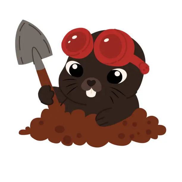 Vector illustration of Funny mole with a shovel. Vector illustration on white background.