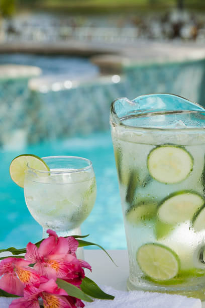 istock Fresh and cold drinking water in a pitcher by the pool in a spa 1980890297