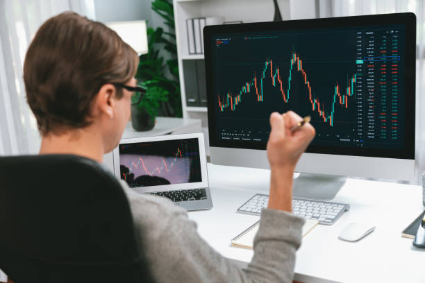 istock Smart business trader successful highest profit with back side. Pecuniary. 1980926383