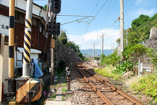 View of a small rural local railway station on the Sasebo Line, Sasebo, Japan