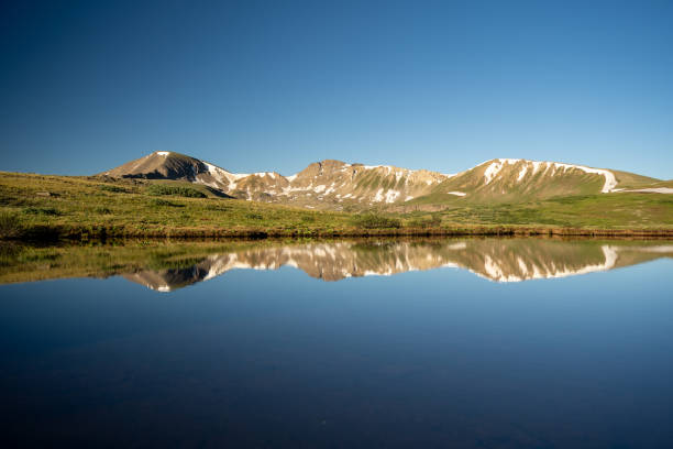 Reflection of snowcapped mountains at Independence Pass Colorado