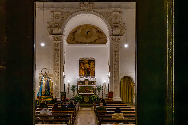 Palermo, Sicily, Italy Jan 17, 2024 People attend mass at the Chiesa di Santa Maria dell'Itria alla Kalsa Church in the Old Town.