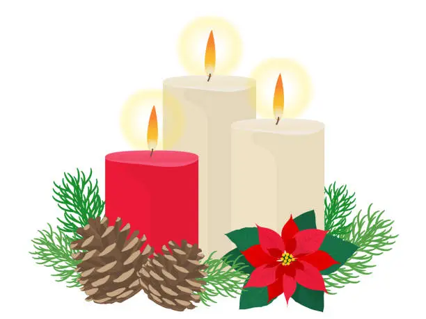 Vector illustration of christmas candle red white