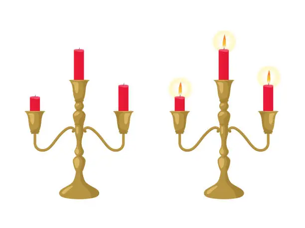 Vector illustration of red candle candlestick_set