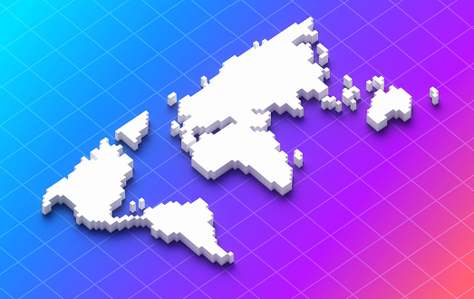 World map 3D shapes modern pixel 3D render background.