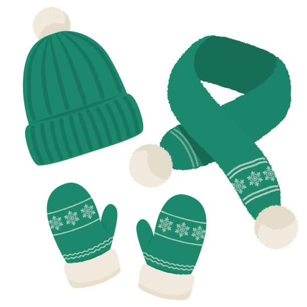 緑の手袋、マフラー、冬用帽子 - scarf hat green glove点のイラスト素材／クリップアート素材／マンガ素材／アイコン素材