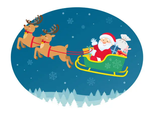 Vector illustration of Santa Claus riding a sleigh_with one-point background