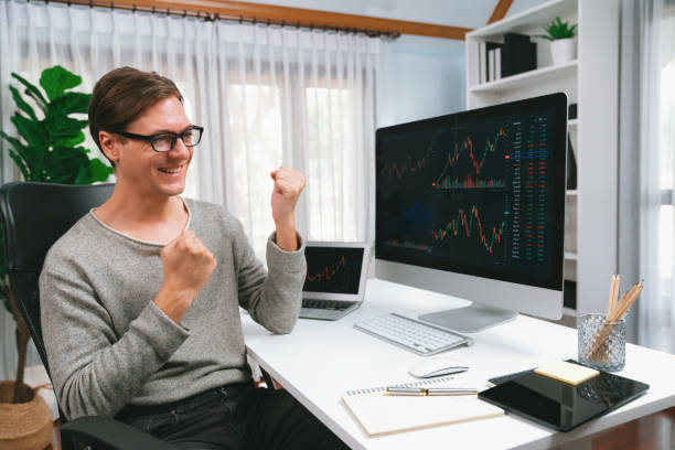 istock Smart business trader successful highest profit with back side. Pecuniary. 1981276489