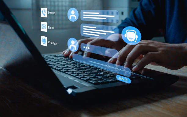 istock Chatbot conversation concept. Business people use online customer service with chat bot to get support. Artificial intelligence Virtual assistant and CRM software automation technology on the internet 1981386640