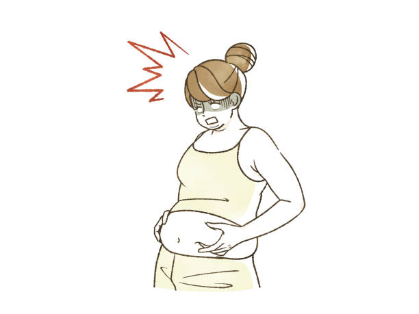 wanita gemuk dikejutkan oleh lemak perut - big size woman asian ilustrasi stok