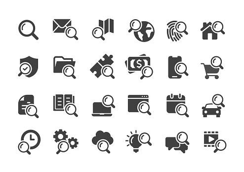 Search icons. Filled style. Vector illustration.