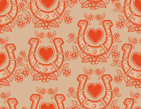 Romantic hand drawn  Love Theme Tattoo art  seamless pattern. Horse Shoes trendy retro style. Vector,Design for fashion , fabric, textile, wallpaper , wrapping and all prints