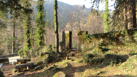 Picture of a old wall close to a resting place on the gerês Park