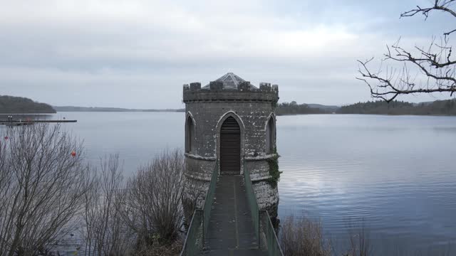 Fishing Temple At Lough Key Lake In County Roscommon, Ireland - Drone Shot