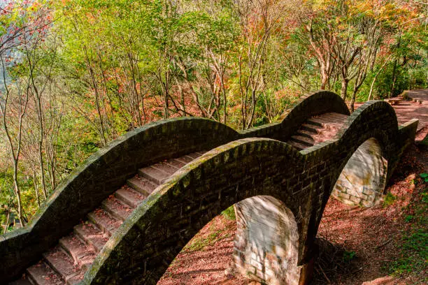 Double arch bridge in autumn, in Xizhi, Taiwan