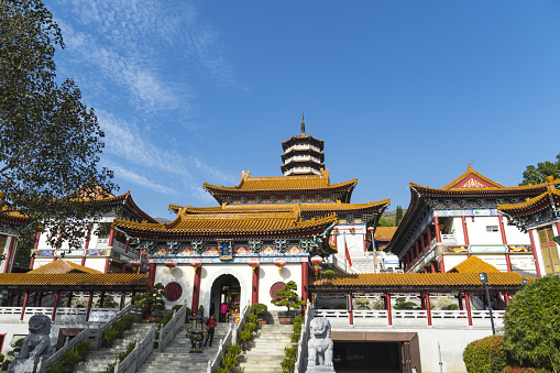 Hong Kong, China - December 26 2023 : Western Monastery is a Buddhist temple with Chinese Palace style located in Tsuen Wan