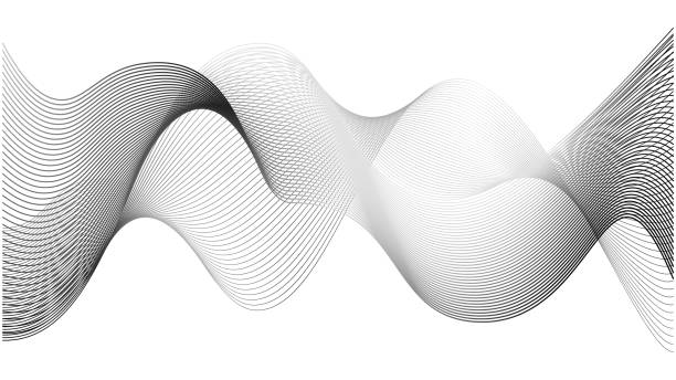 istock Line wave. Abstract wavy grey and white monochrome background. Curved graphic pattern. Sound flow digital blend technology. Modern movement music shape with stripes. 1981613768