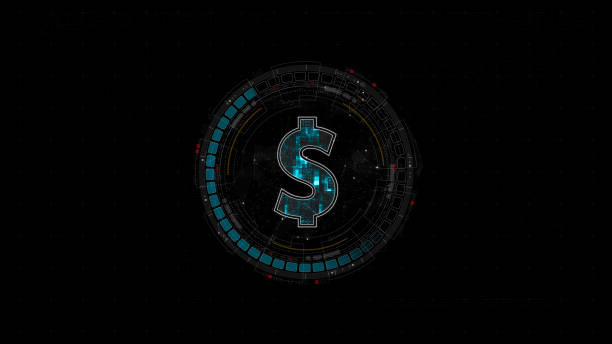 istock Blue digital money logo with rotation HUD UI circle technology interface and futuristic elements abstract background crypto currency finance and digital money concepts 1981629463