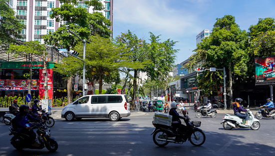 Phnom Penh, Cambodia - January 4, 2024: streets of the capital of Cambodia, Phnom Penh.