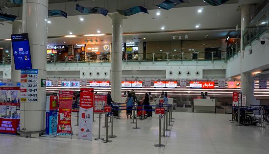 Phuket, Thailand -December 10, 2023 :  Airport on Phuket island, departure area