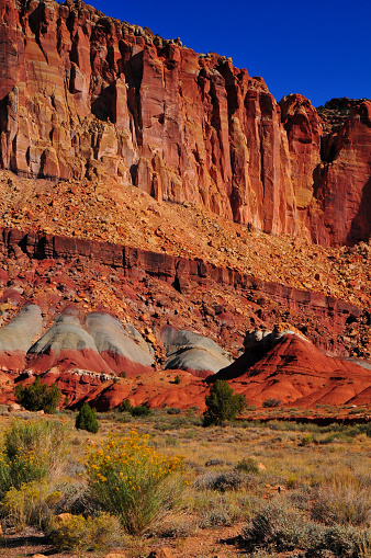 The different geological layers on the Scenic Drive of Capitol Reef National Park, Utah, Southwest USA.
