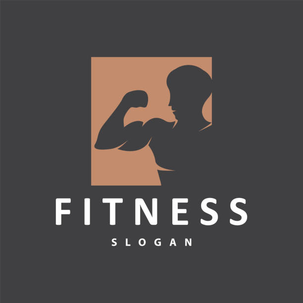 ilustraciones, imágenes clip art, dibujos animados e iconos de stock de gym logo design vintage retro human silhouette sport fitness bodybuilder simple elegant - health club gym young men dumbbell