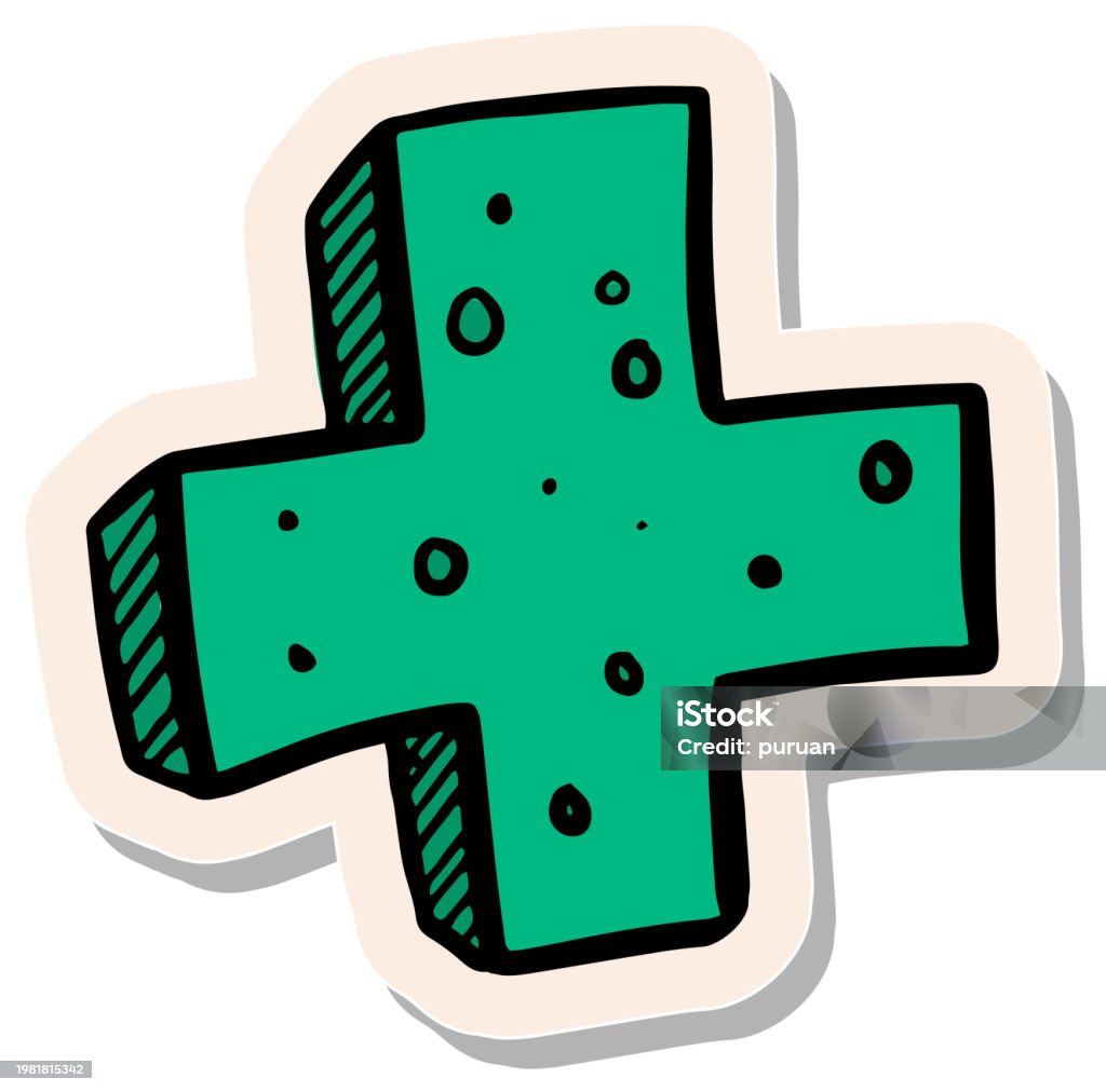 Plus Sign Visual Hand Drawn Sticker Style Plus Sign Vector Vector Illustration Stock ...
