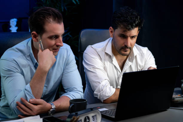 istock Businessman partners discussing database in market share in product. Sellable. 1981866855