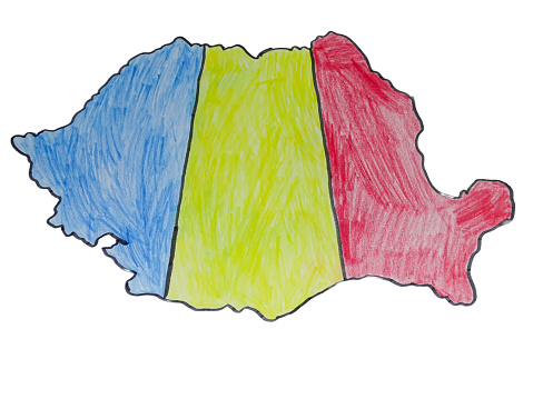 The map of Romania colored in the colors of the Romanian flag