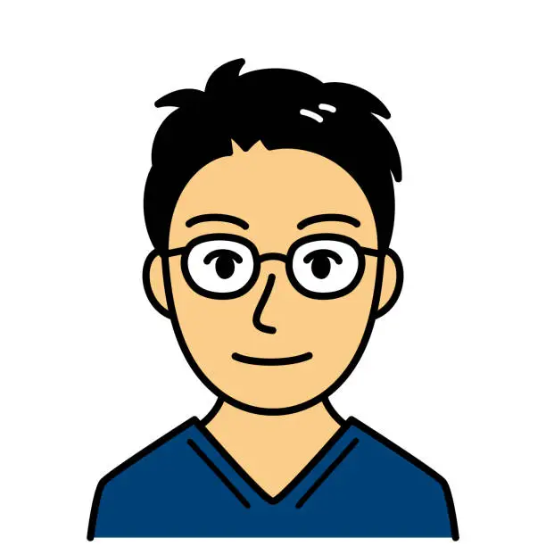 Vector illustration of young man wearing glasses in scrub, vector illustration