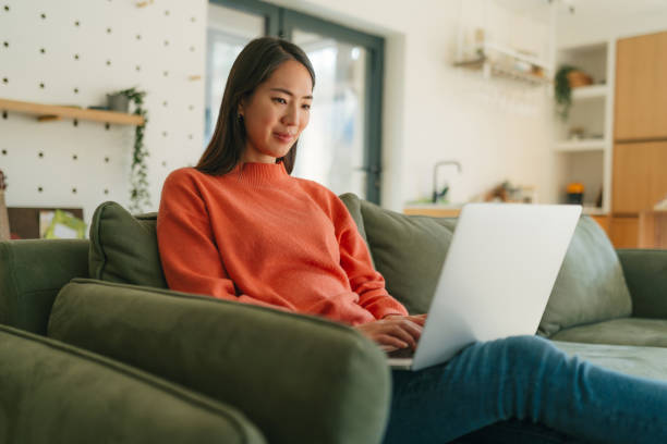 Japanese woman using a laptop