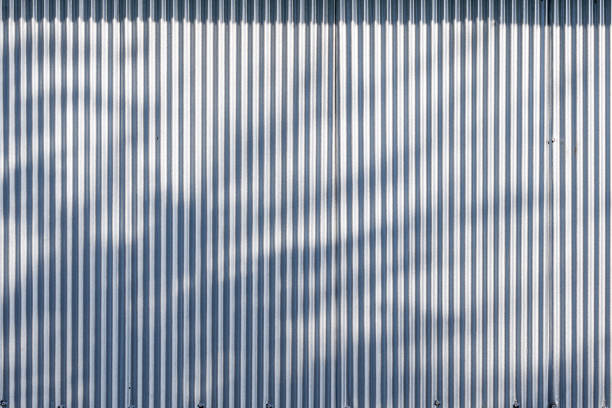 istock Corrugated zinc fence wall background with sunlight and leaves shadow on surface 1982000135