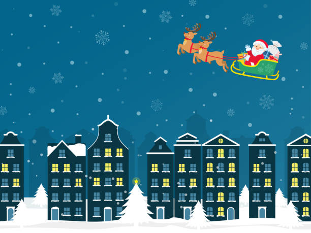 istock Christmas cityscape and Santa Claus 1982021957