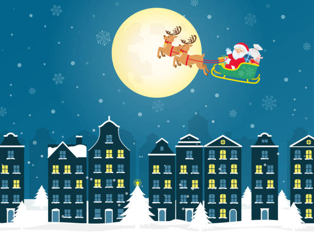istock Christmas cityscape and Santa Claus 1982022496