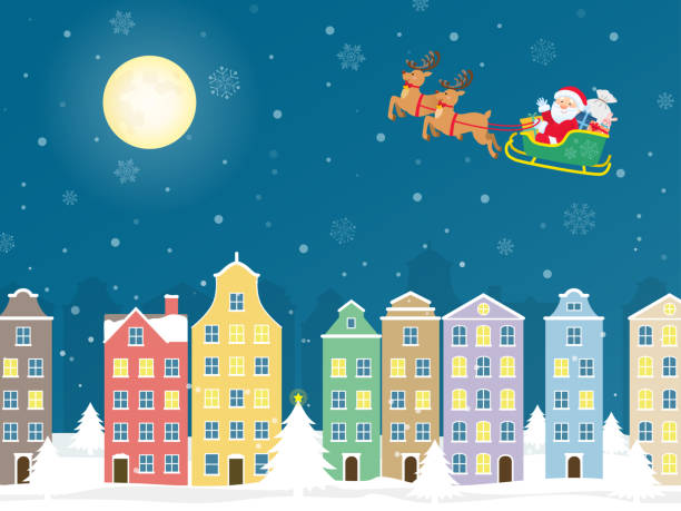 istock Christmas cityscape and Santa Claus 1982023028