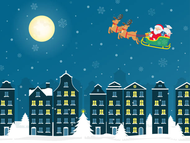 istock Christmas cityscape and Santa Claus 1982023068