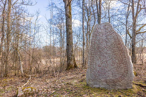 Olsbrostenen a runestone in the swedish countryside