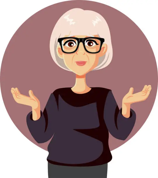 Vector illustration of Mature Woman Shrugging feeling Undecided Vector Cartoon Character