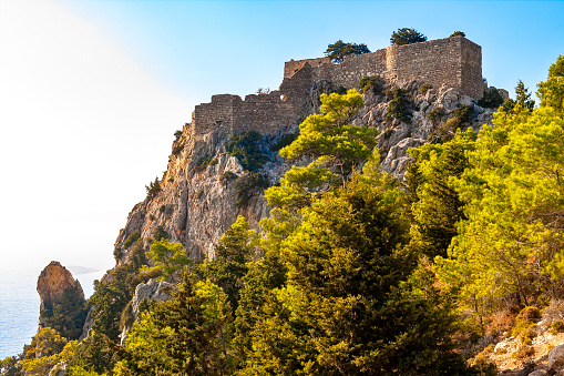 The hilltop castle of Kritinia on the Greek island of Rhodes, a medieval castle used by the Order of St. John to guard and pacify the eastern Mediterranean region