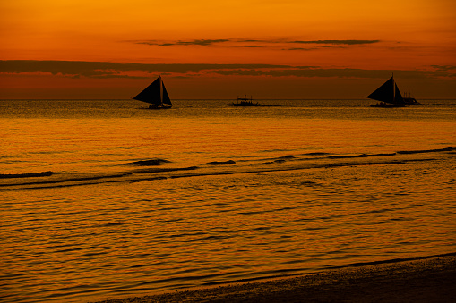 Photo of sunset leisure time on Boracay beach. Philippines