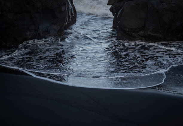 beach with black volcanic sand on  Tenerife
