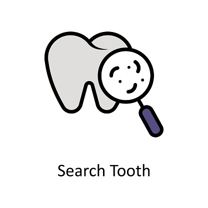 Search Tooth vector Filled outline icon style illustration. EPS 10 File