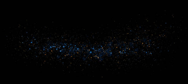 istock Bokeh, dust sparks and blue, golden stars glow with special light. Vector sparks on black background. Christmas light effect. Sparkling magic dust particles. 1982188577